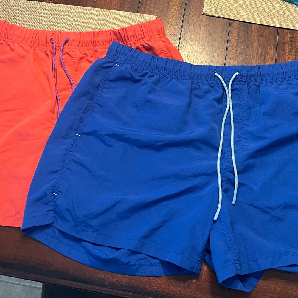 Duluth Trading Co Men's Swim Hybrids in Blue and Coral